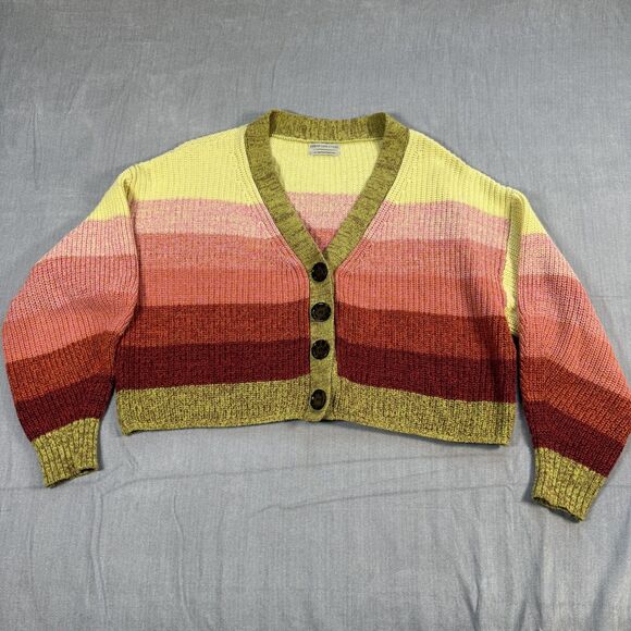 Urban Outfitters Sweaters - Urban Outfitters Sunset Striped Chunky Knit Cropped Cardigan Sweater Large UO